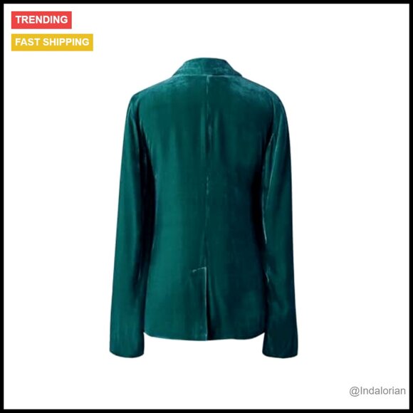 Velvet Blazer Notched Lapel Button Front Jacket Casual Chic Work Wear - Picture 3 of 4